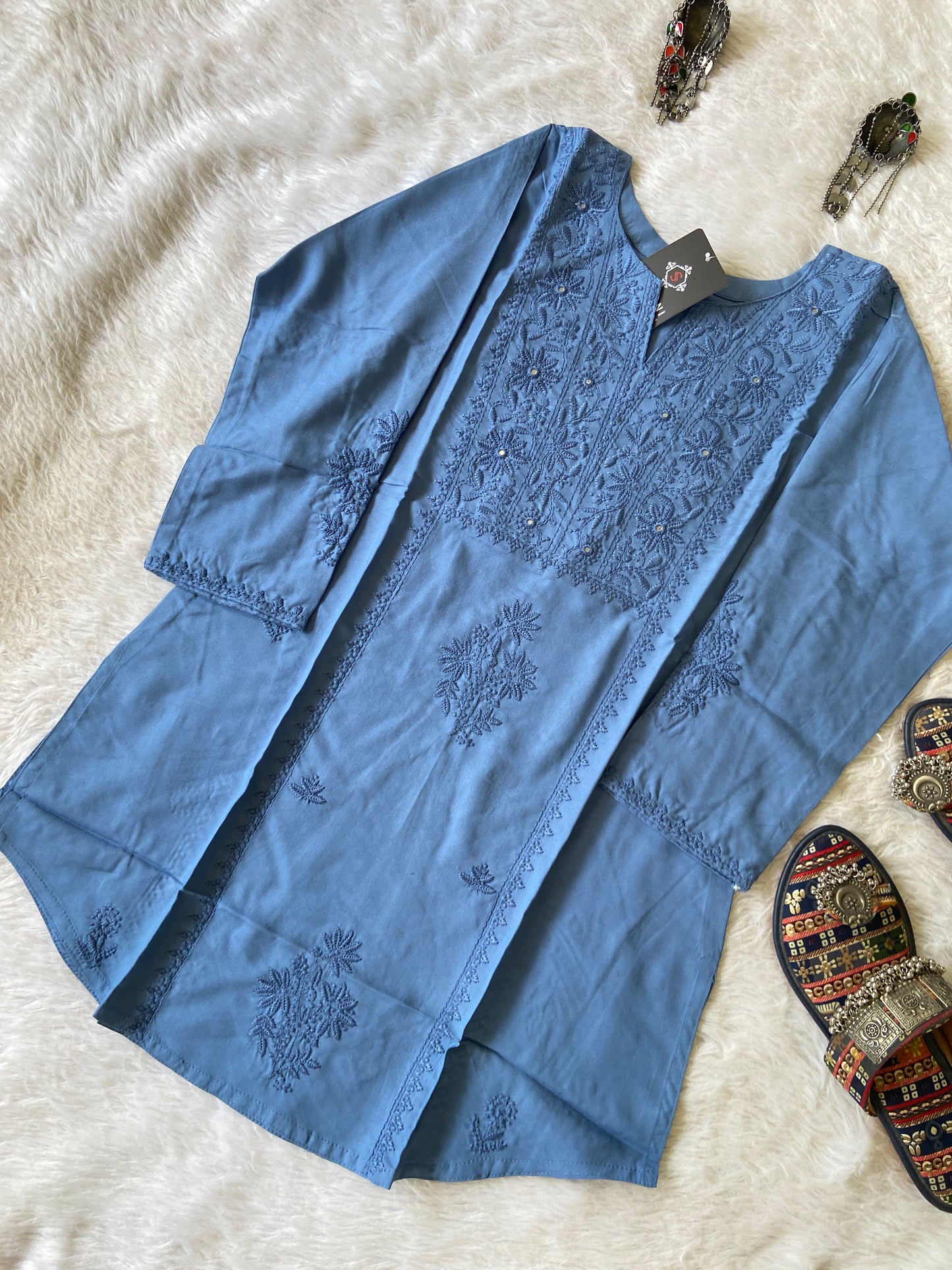 Rayon Lucknowi Chikankari Short Kurti. Rayon Short Top For Women online India. Shop the Latest Festive Summer Collection at Shivani Designer Kurti.