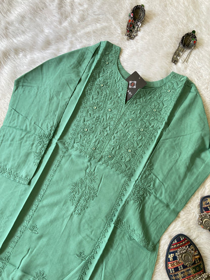 Rayon Lucknowi Chikankari Short Kurti. Rayon Short Top For Women online India. Shop the Latest Festive Summer Collection at Shivani Designer Kurti.