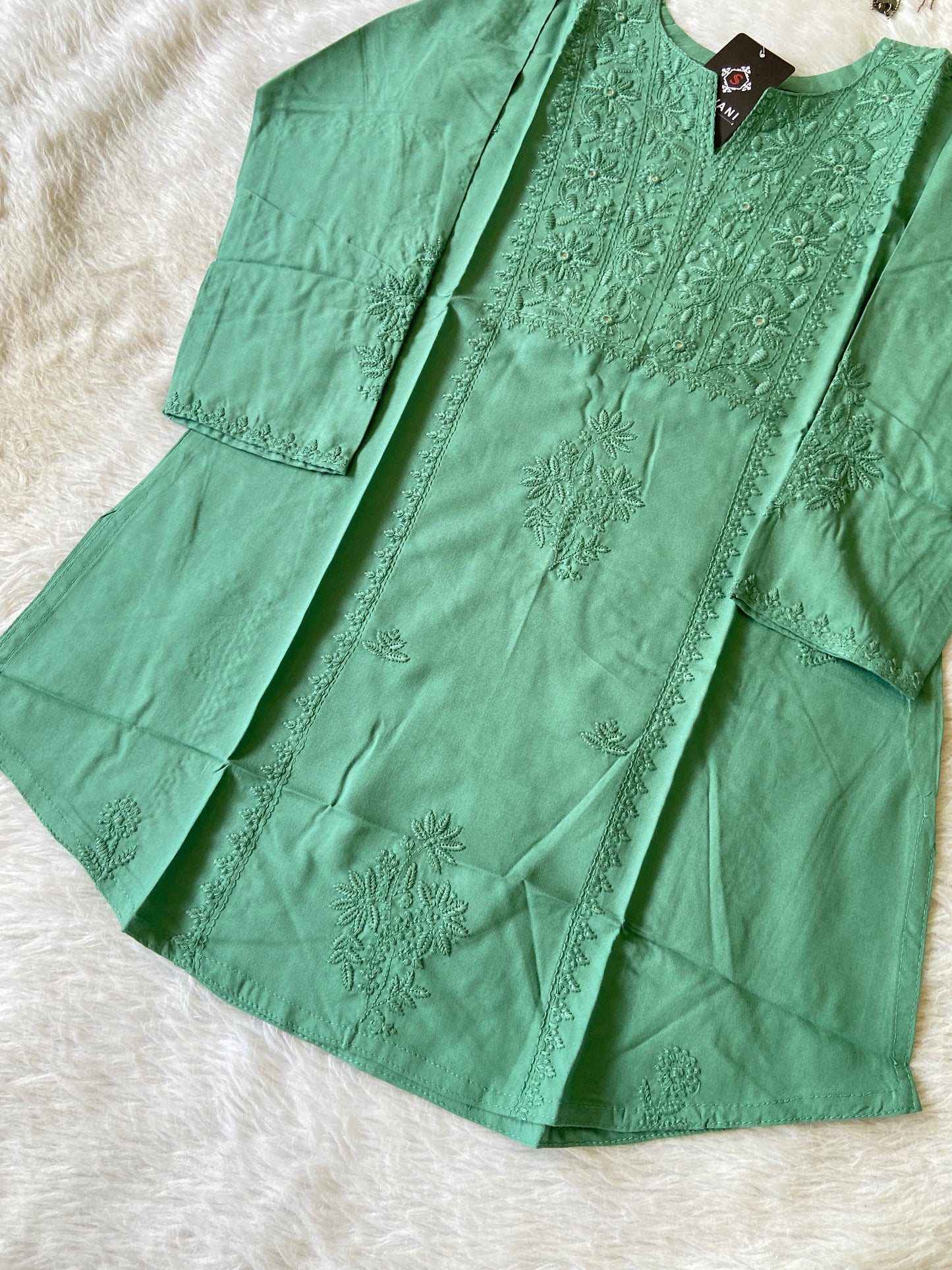 Rayon Lucknowi Chikankari Short Kurti. Rayon Short Top For Women online India. Shop the Latest Festive Summer Collection at Shivani Designer Kurti.