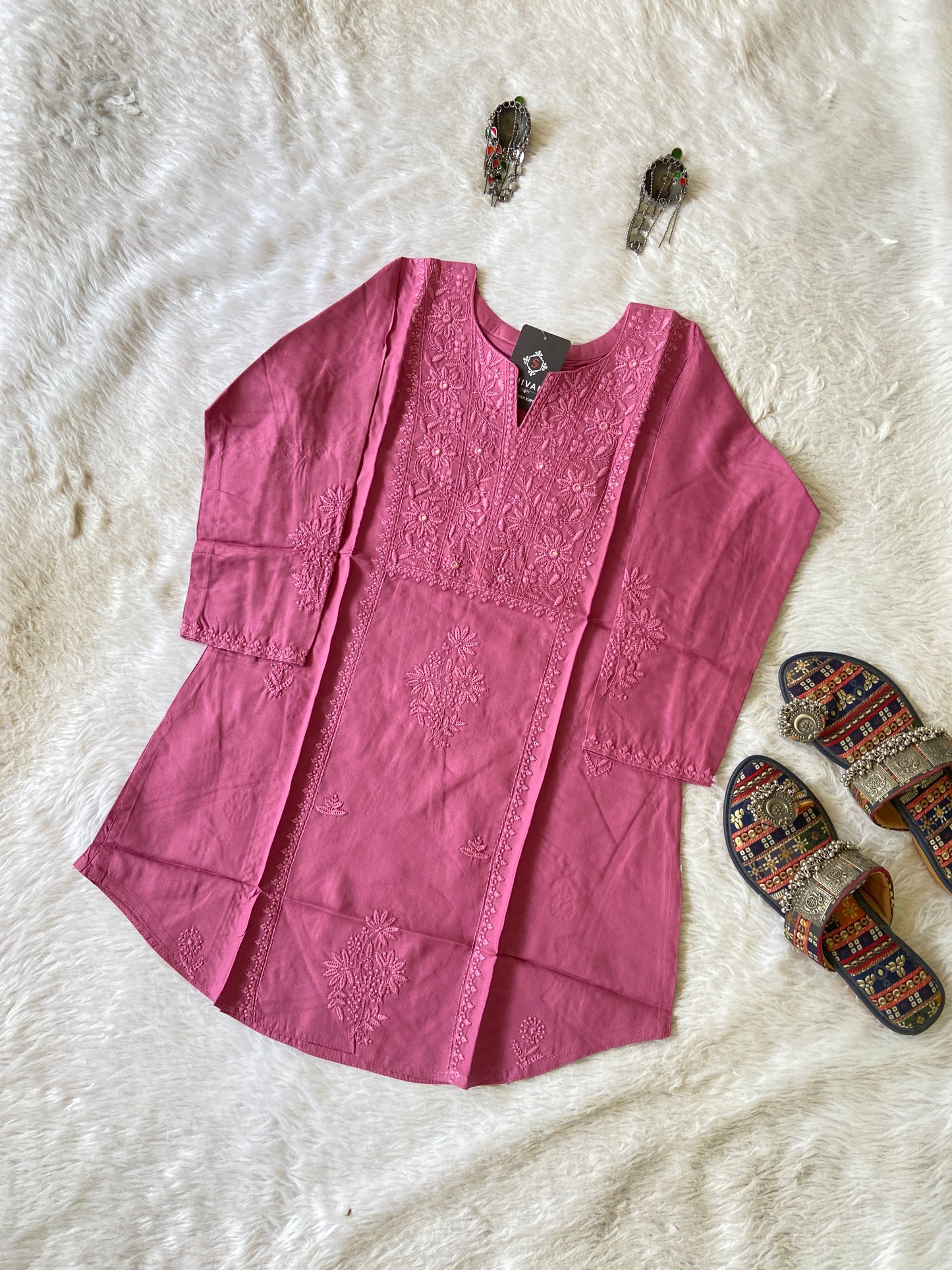 Rayon Lucknowi Chikankari Short Kurti. Rayon Short Top For Women online India. Shop the Latest Festive Summer Collection at Shivani Designer Kurti.