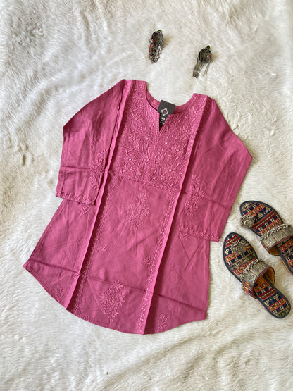 Rayon Lucknowi Chikankari Short Kurti. Rayon Short Top For Women online India. Shop the Latest Festive Summer Collection at Shivani Designer Kurti.