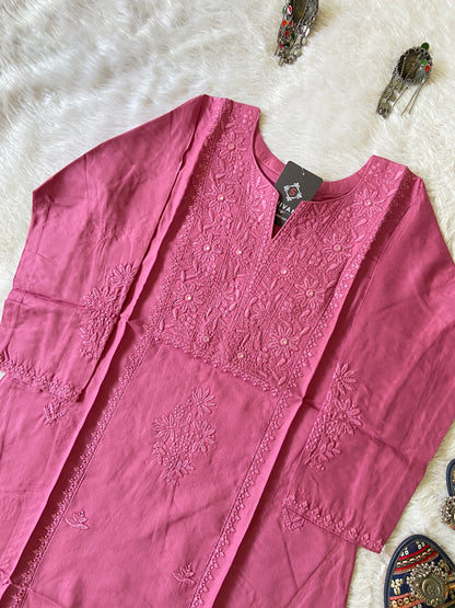 Rayon Lucknowi Chikankari Short Kurti. Rayon Short Top For Women online India. Shop the Latest Festive Summer Collection at Shivani Designer Kurti.
