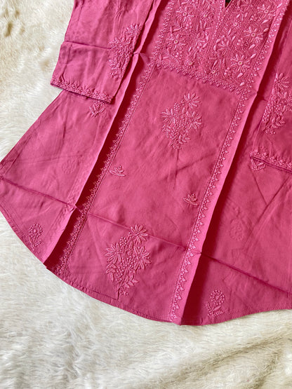 Rayon Lucknowi Chikankari Short Kurti. Rayon Short Top For Women online India. Shop the Latest Festive Summer Collection at Shivani Designer Kurti.