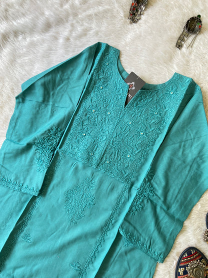 Rayon Lucknowi Chikankari Short Kurti. Rayon Short Top For Women online India. Shop the Latest Festive Summer Collection at Shivani Designer Kurti.