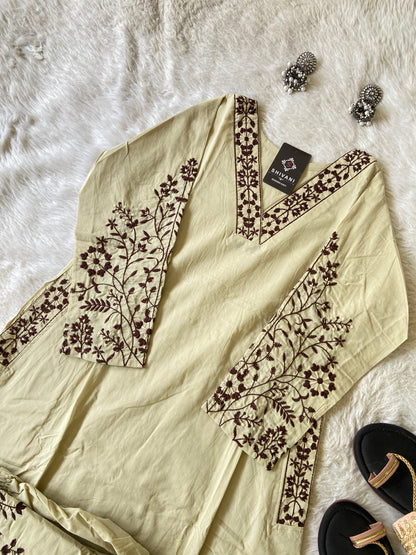 Embroidery Work Cotton Aline Kurti With Full Flair Palazzo. Cotton Kurtis Sets For Women Online India. Shop the Latest Festive Summer Collection at Shivani Designer Kurti.