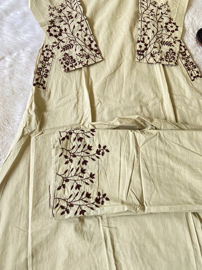 Embroidery Work Cotton Aline Kurti With Full Flair Palazzo. Cotton Kurtis Sets For Women Online India. Shop the Latest Festive Summer Collection at Shivani Designer Kurti.