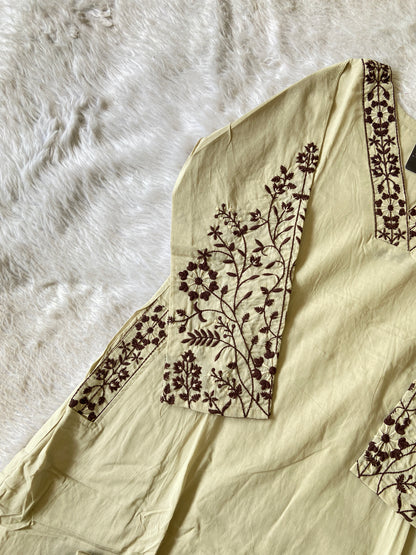 Embroidery Work Cotton Aline Kurti With Full Flair Palazzo. Cotton Kurtis Sets For Women Online India. Shop the Latest Festive Summer Collection at Shivani Designer Kurti.
