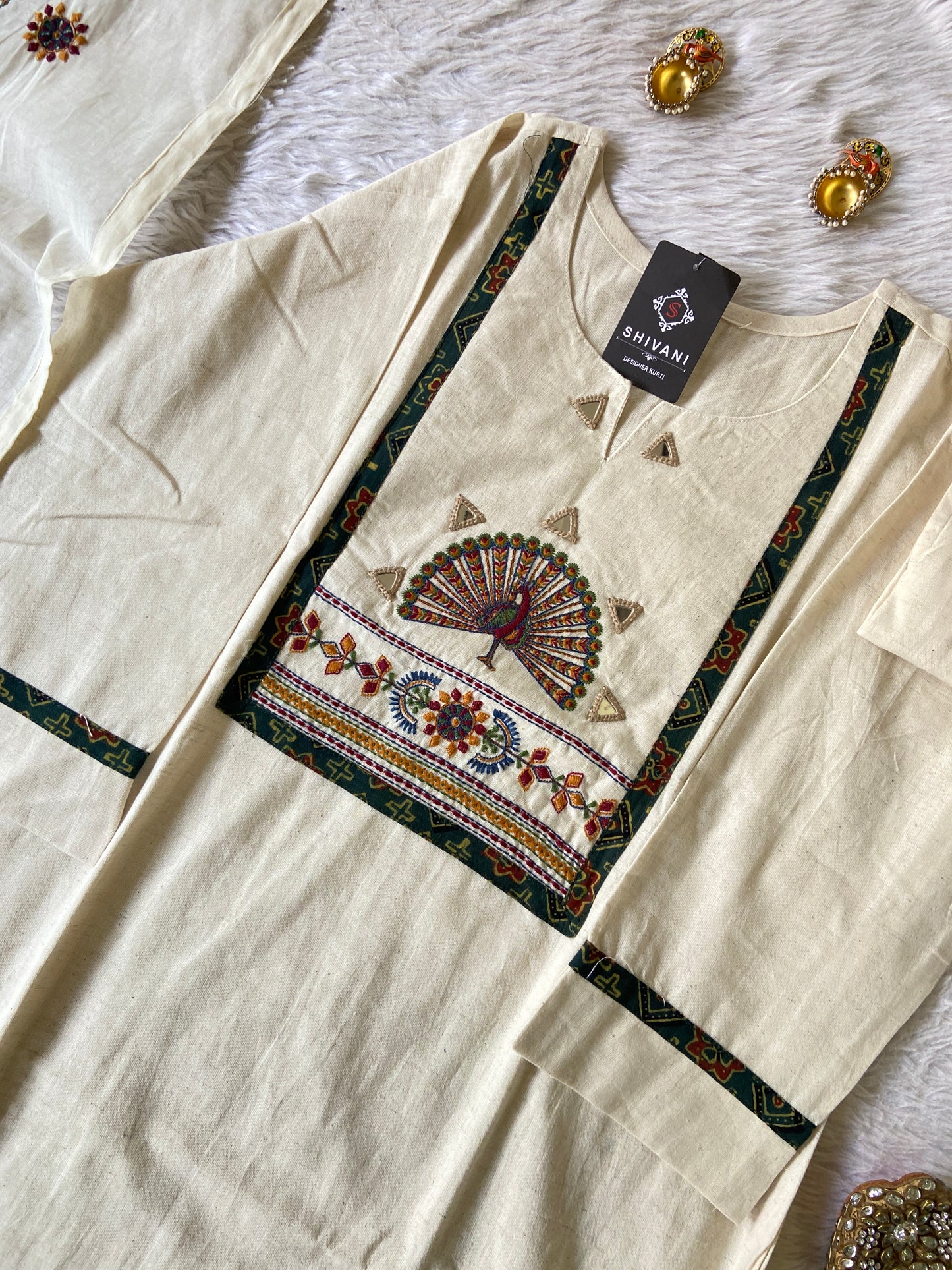 Cotton Embroidery Work Straight Kurti With Palazzo And Embroidery work Dupatta (Gamthi Pair). Cotton Suit Sets For Women Online India. Shop the Latest Festive Summer Collection at Shivani Designer Kurti.