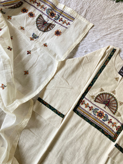 Cotton Embroidery Work Straight Kurti With Palazzo And Embroidery work Dupatta (Gamthi Pair). Cotton Suit Sets For Women Online India. Shop the Latest Festive Summer Collection at Shivani Designer Kurti.