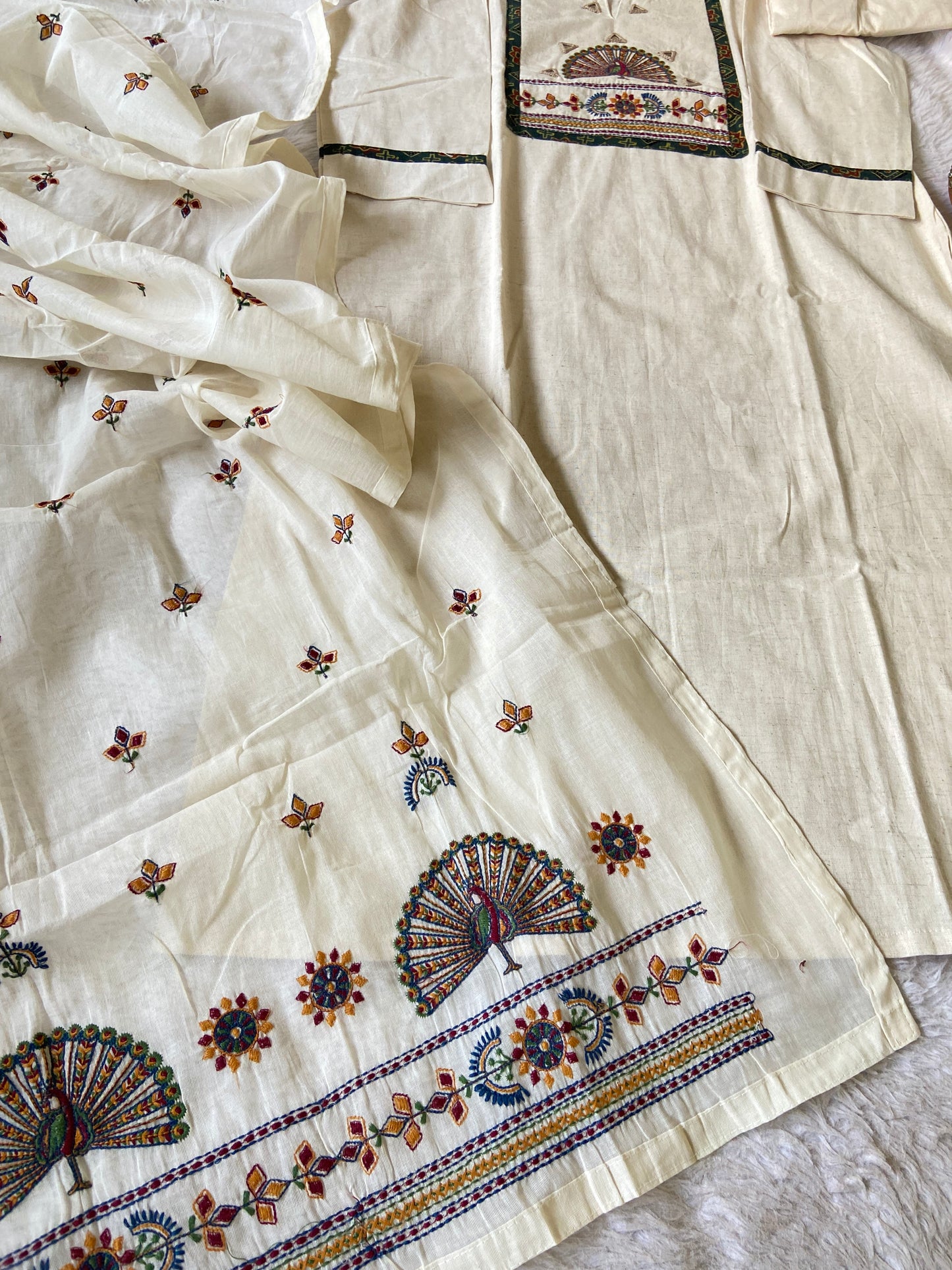 Cotton Embroidery Work Straight Kurti With Palazzo And Embroidery work Dupatta (Gamthi Pair). Cotton Suit Sets For Women Online India. Shop the Latest Festive Summer Collection at Shivani Designer Kurti.