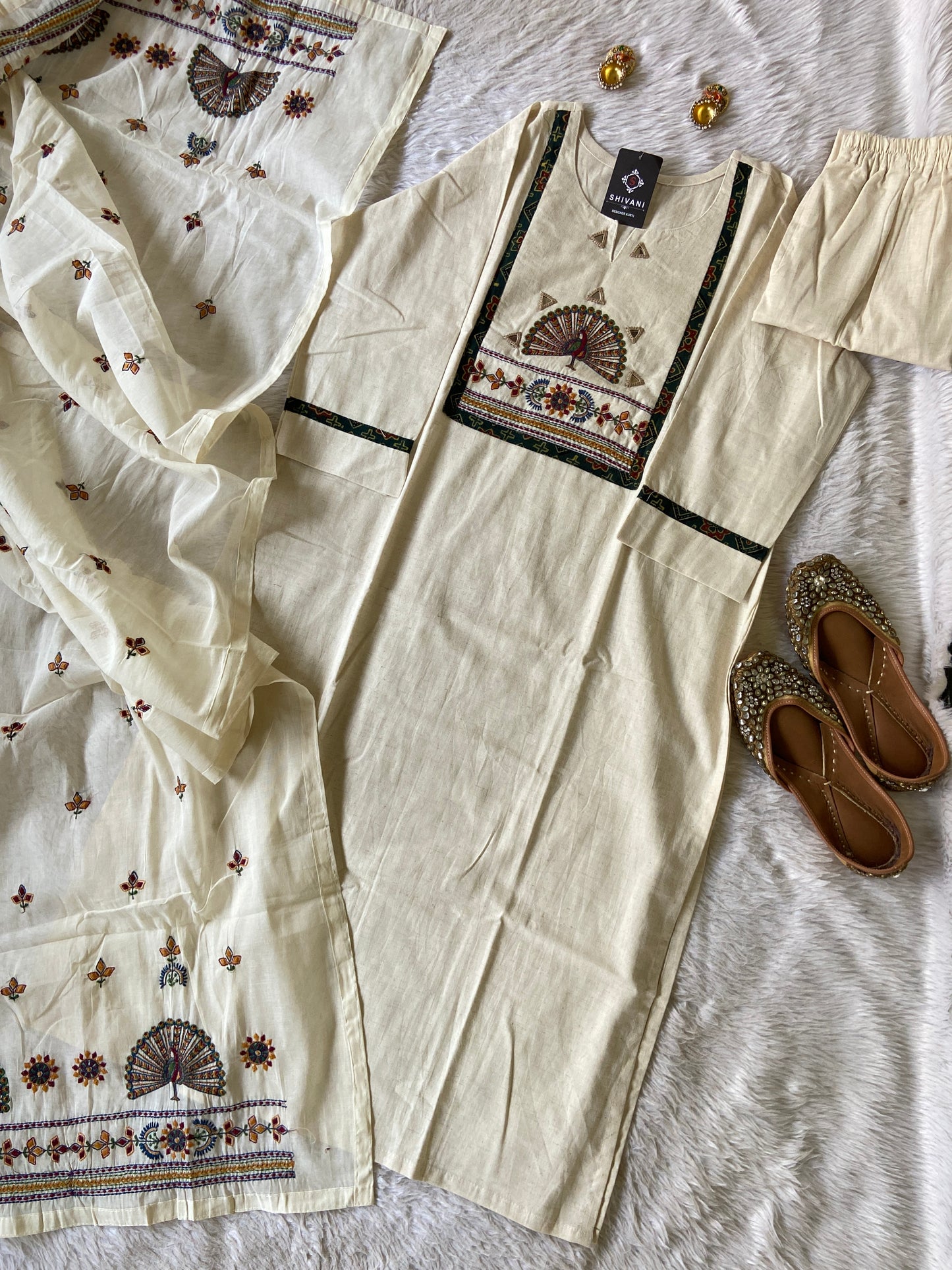 Cotton Embroidery Work Straight Kurti With Palazzo And Embroidery work Dupatta (Gamthi Pair). Cotton Suit Sets For Women Online India. Shop the Latest Festive Summer Collection at Shivani Designer Kurti.