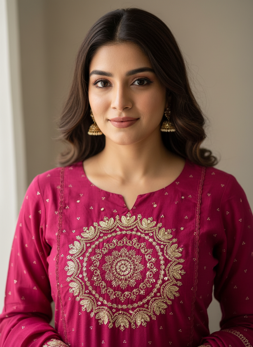 Close-up portrait with embroidery