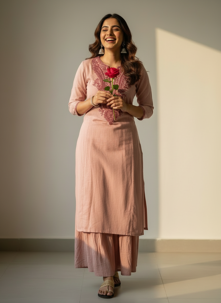 Laughing pose with rose