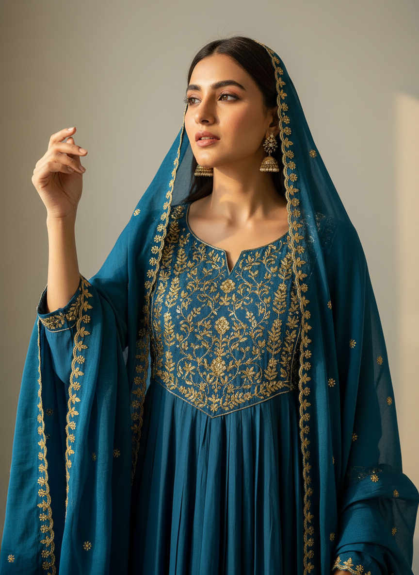 Teal Blue Kurti Close-up Different Pose